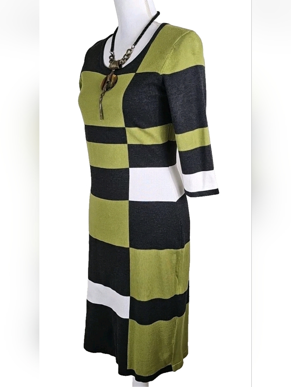 Danny & Nicole Olive, Black & White Colorblock Long Sleeve Dress